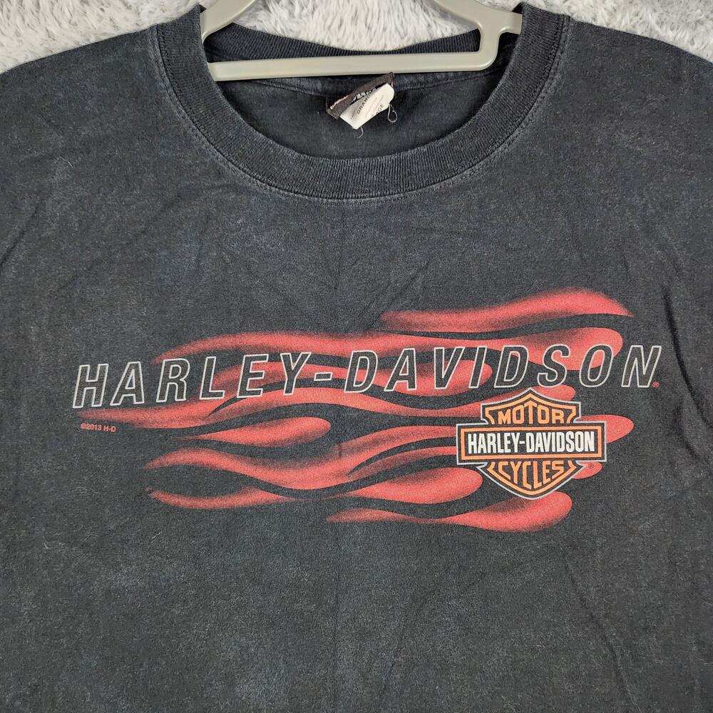 Harley Davidson Shirt Mens Large Black Flames Graphic Low Country Charleston SC